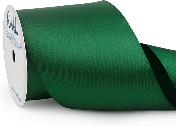 Ribbli Forest Green Double Faced Satin Ribbon, 3” x Continuous 10 Yards by Ribbli