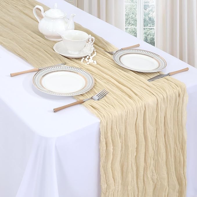 12 Pack Beige Cheesecloth Fall Table Runner 10ft Boho Gauze Fabric Cheese Cloth - Image 3