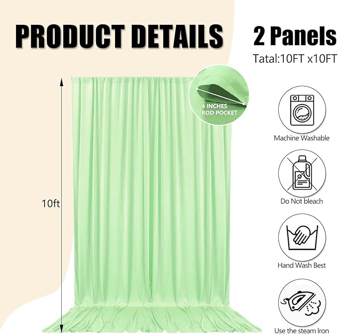 10ft x 10ft Light Green Backdrop Curtains - Image 2