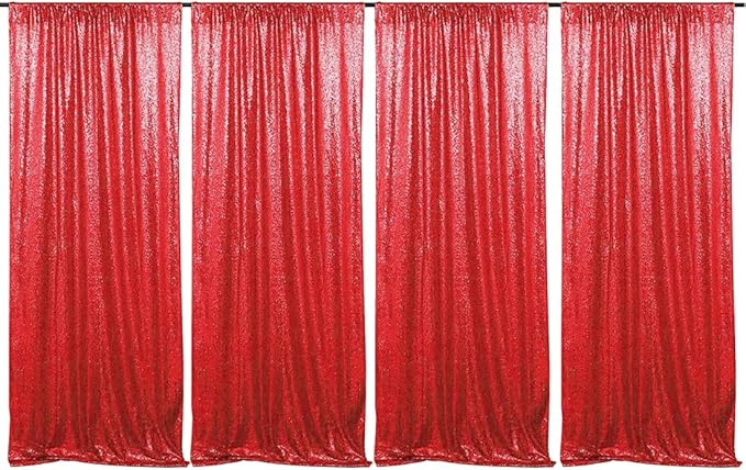 Red Sequin Backdrop Curtains 4 Panels 2FTx8FT Wedding Photo Backdrop Glitter by HMQIANG