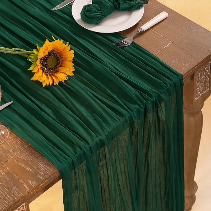 Emerald Green Cheesecloth Table Runner 12 Pack Fall Table Runners Boho Gauze - Image 7