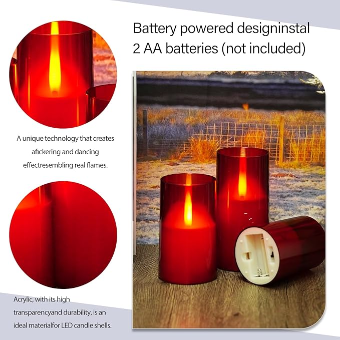 Flameless LED Candles, Upgraded Realistic Flickering Flame Pillar Battery - Image 3