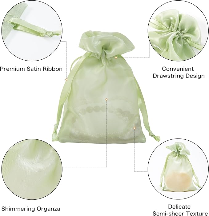 20 Pcs Light Green Small Organza Bags 3X4 inch - Image 3
