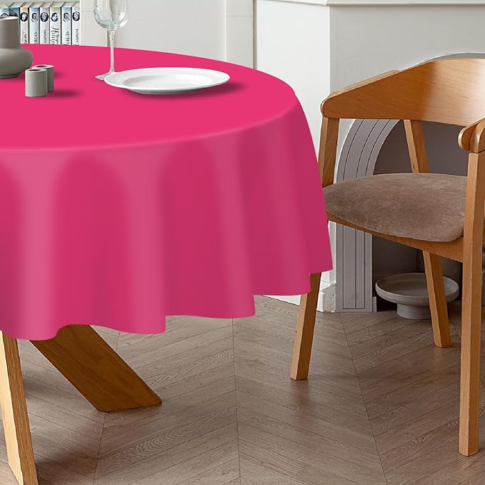 QIKSION Hot Pink Round Tablecloth 2 Pack, 84 Inch Plastic Table Cover Disposable - Image 3