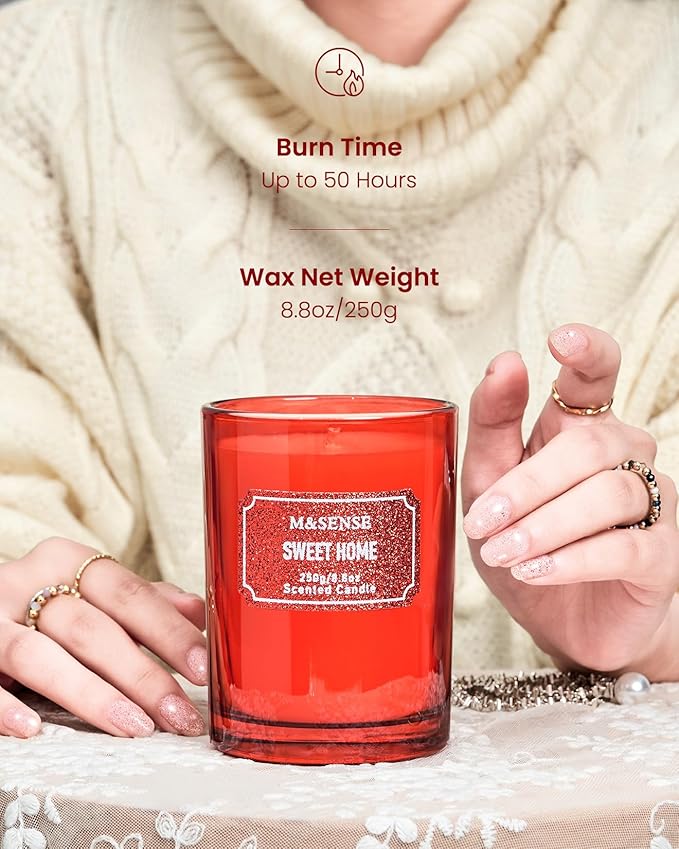 M&SENSE Cinnamon Apple Scented Candles, Classic Size 8.8 oz Glitter Jar Candles - Image 5