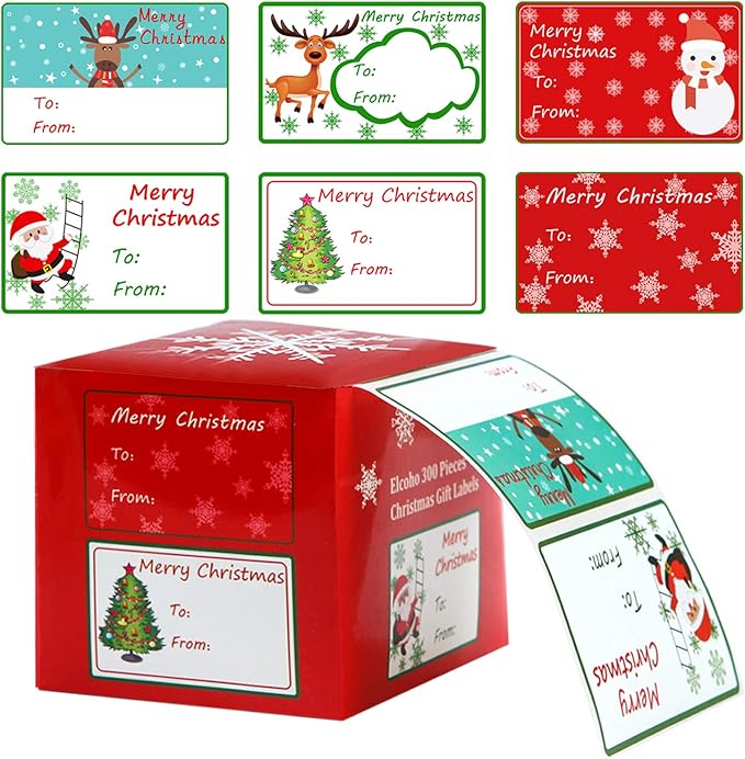Elcoho 300 Pieces Christmas Self Adhesive Gift Tag Self Stick Stickers Gift by Elcoho