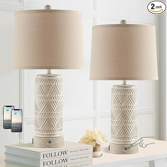 RORIA Set of 2 Rustic Touch Ceramic Table Lamps by RORIA