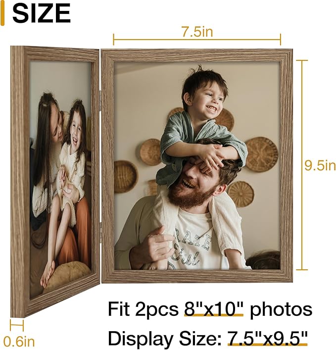 decorUhome Double 8x10 Picture Frame Vertical, Engineered Wood Bifold Photo - Image 4