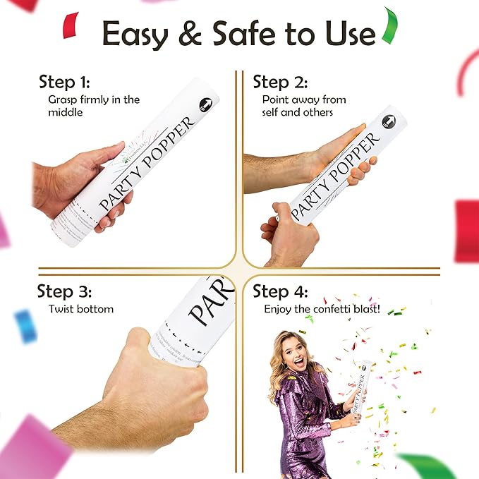 Clover Products 12" Biodegradable Confetti Cannons | 6 Pack Confetti Poppers - Image 4