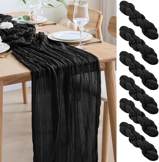 Asee'm 6pcs Cheesecloth Table Runner 120 Inches Long Black Boho Gauze Cheese by Aseem