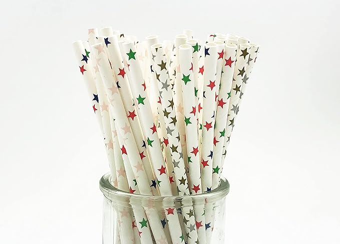 100 Pcs Colorful Disposable Straws, Star Drinking Straws, Rainbow Paper Straws by NOVIPEROW