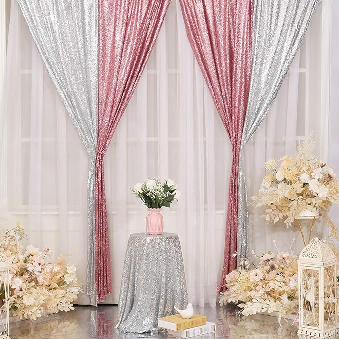 SquarePie Sequin Curtain 2FT x 8FT Silver 2pcs Backdrop Background - Image 5