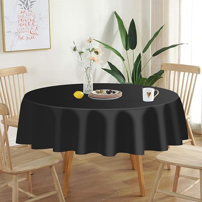 QIKSION Black Round Tablecloth 2 Pack, 84 Inch Plastic Table Cover Disposable - Image 2