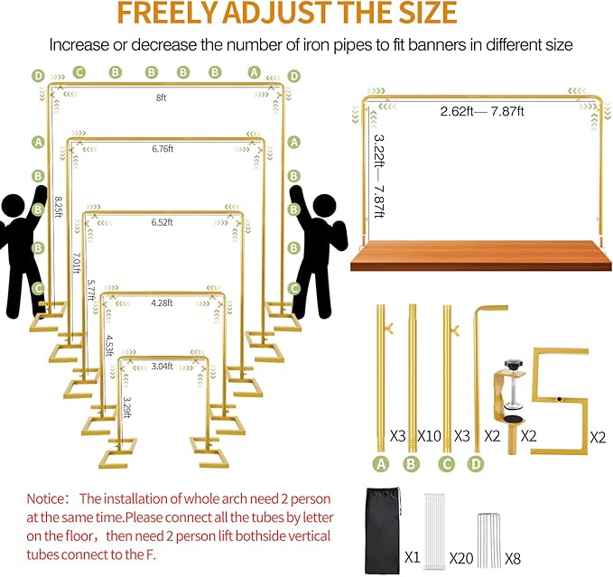 8.2FT Square Arch Backdrop Stand, Metal Gold Backdrop Stand Heavy Duty - Image 4