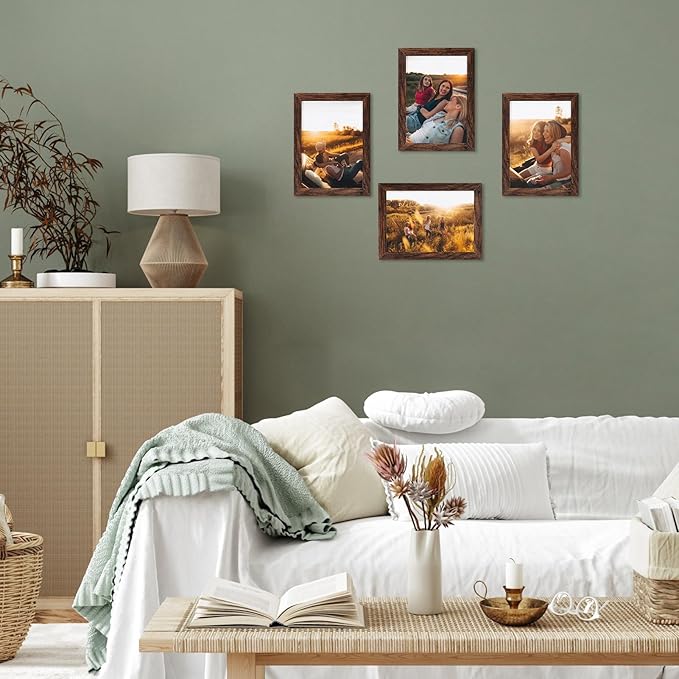 PETAFLOP Wooden Bulk 5x7 Picture Frame Set of 18, Rustic Brown Photo Frames - Image 4
