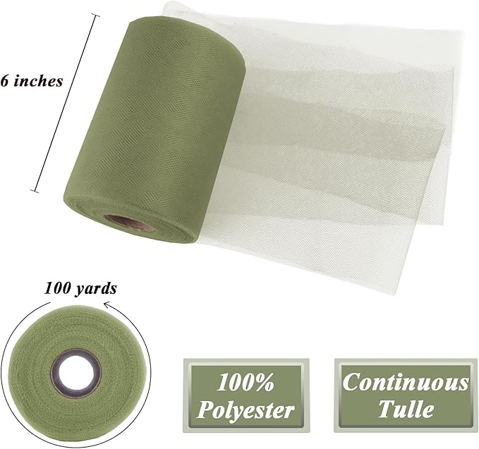 Olive Green Tulle Fabric Roll 6”by 100 Yards Soft Tulle Spool - Image 2