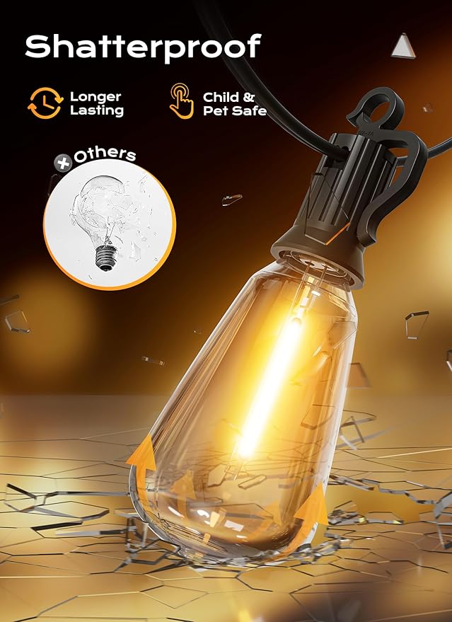 Brightown Outdoor String Lights, 200FT 100+2 LED ST38 LED Patio Lights - Image 8