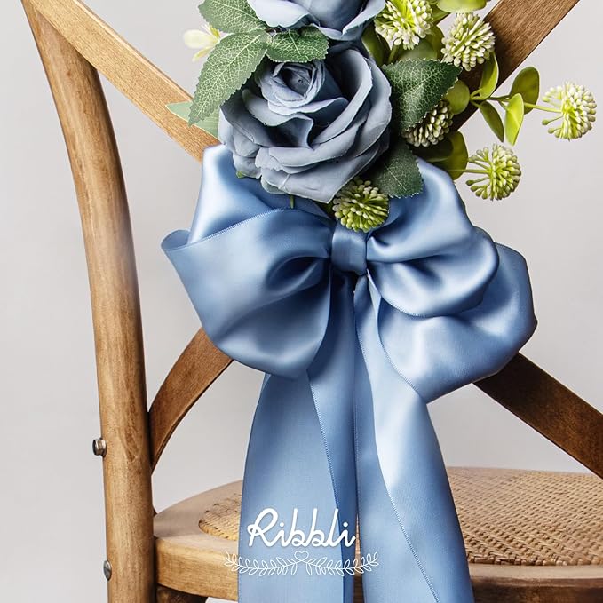 Ribbli Dusty Blue Satin Ribbon 4 Inch Wide Dusty Blue Ribbon - Image 4
