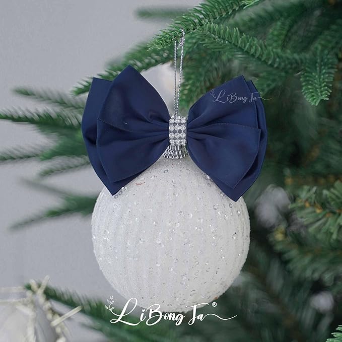 Navy Satin Bows 4'' Premade Blue Ribbon Bow, Gift Bows - Image 7