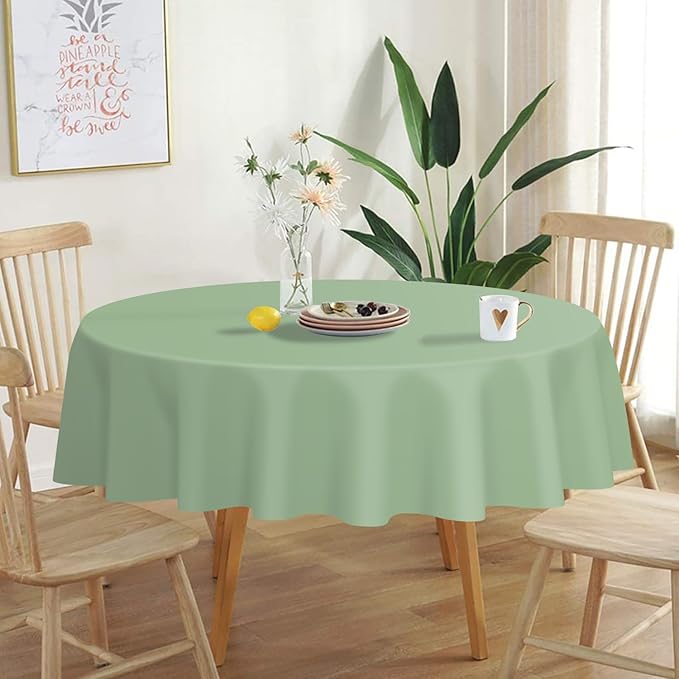 QIKSION Sage Green Round Tablecloth 12 Pack, 84 Inch Plastic Table Cover - Image 2