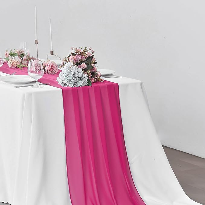 5 Pack 10Ft Fuchsia Chiffon Table Runner Sheer 29x120 Inch - Image 6