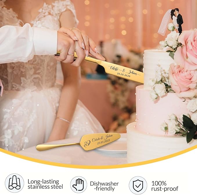 Personalized Wedding Cake Knife and Server Set Stainless Steel Cake Cutter - Image 4