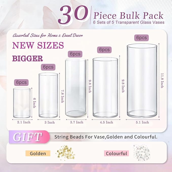 30pcs 11.8Inch Large Size Glass Vase Cylinder - Image 2