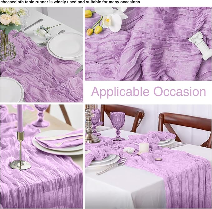 6 Pack Lavender Cheesecloth Table Runner 21x120 Inch Boho Wrinkled Sheer - Image 3