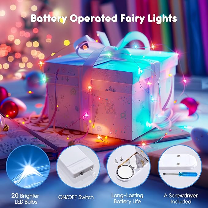 Minetom 12 Pack Pastel Fairy Lights Battery Operated String Lights - 7ft 20 LED - Image 2