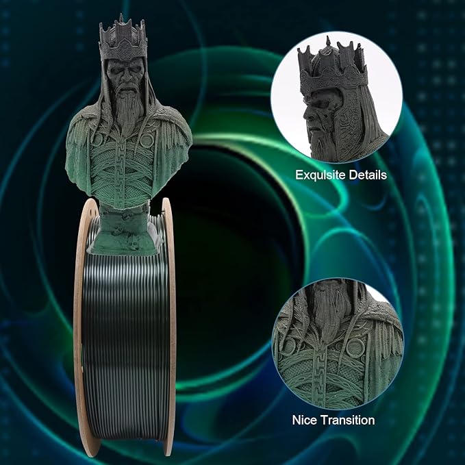 YOUSU PLA Filament 1.75mm, 3D Printer Filament Silk Black Green Color Changing - Image 2