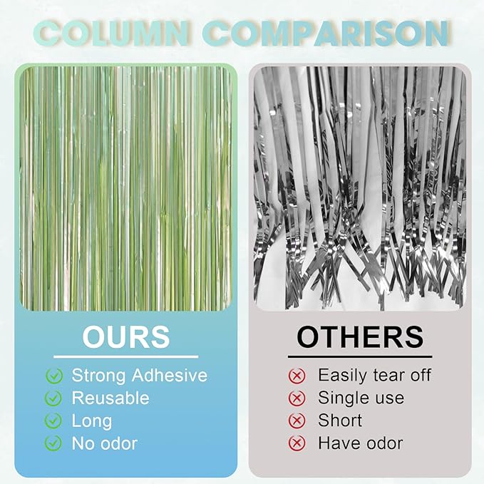 3 Pack 3.3 x 8.2 ft Sage Green Foil Fringe Backdrop Curtains, Tinsel Streamers - Image 3