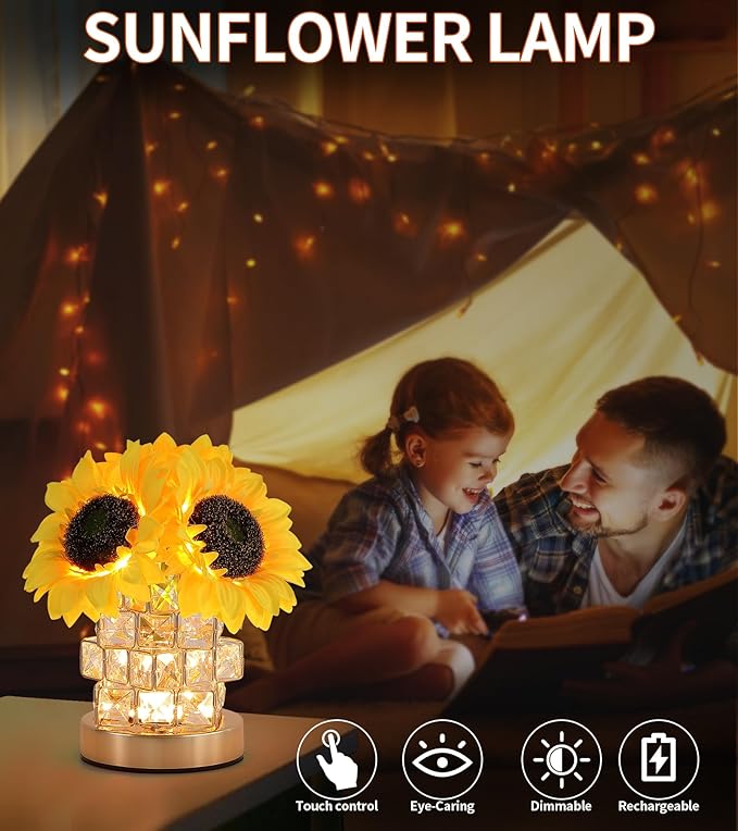 Sunflowers Lamp, Rechargeable Cordless Touch Lamp, 3-Colour Infinitely Dimming - Image 7