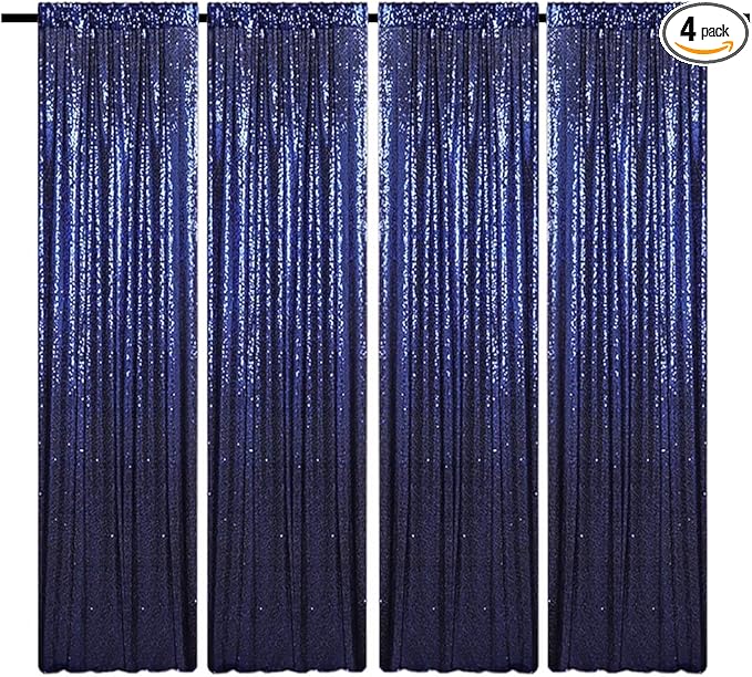 Navy Blue Sequin Backdrop Curtains Glitter Drapes 2FTx8FT 4 Panels by TCBESTO