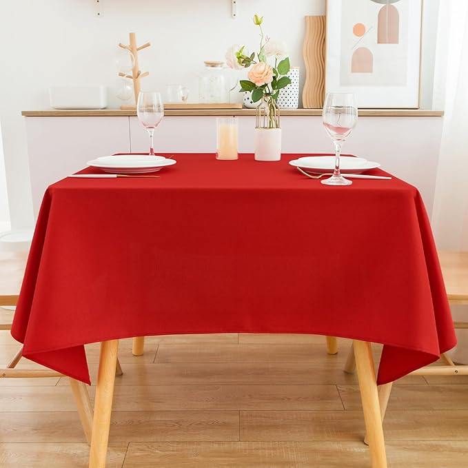 2 Pack Square Table Cloth 48X48 Inch Red Washable Fabric Tablecloth Polyester - Image 8
