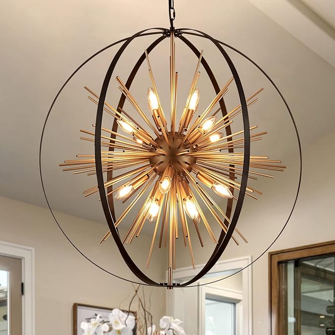 31.5" Black Gold 16-Light Globe Sputnik Chandelier Modern Industrial Adjustable by TACDANDM