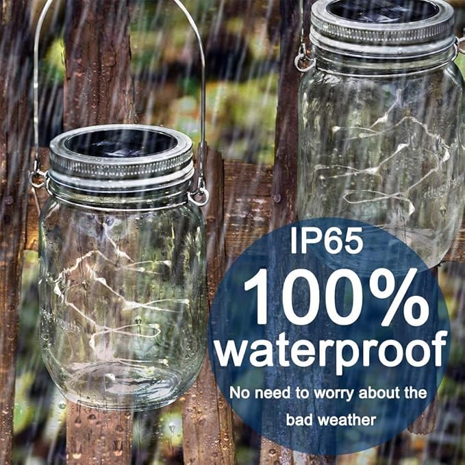 SunKite Solar Mason Jar Lights, 12 Pack 30 LED Waterproof Fairy Firefly Jar - Image 4