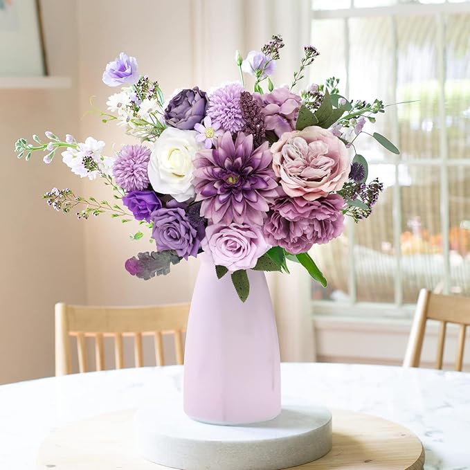 AmyHomie Artificial Purple Flowers Combo Silk Mix Peony Rose Hydrangea Fake - Image 4