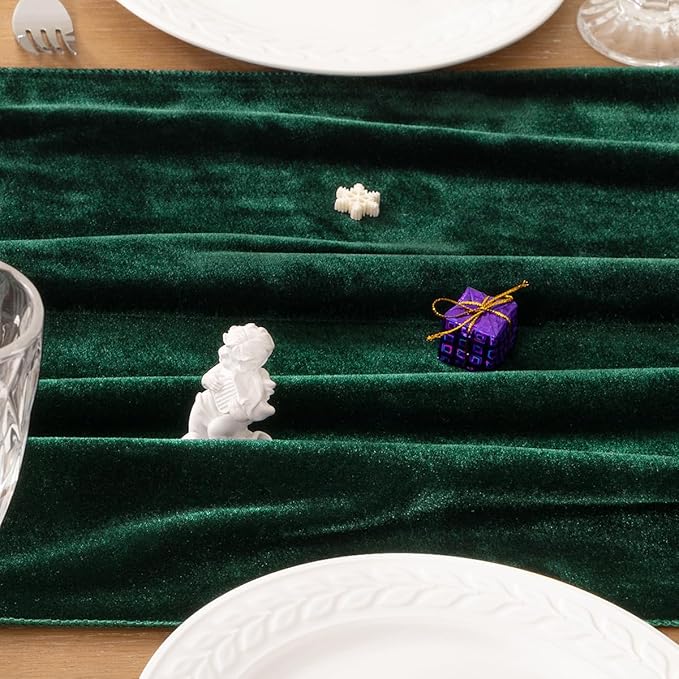 MLMC 2 Pack Emerald Green Velvet Table Runner 10ft Luxury Dark Green Velvet - Image 8