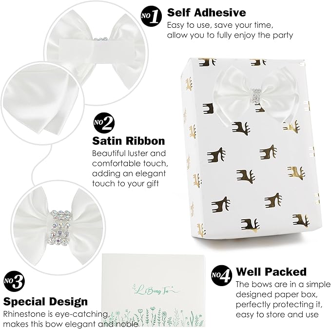White Satin Bows 4'' Premade White Ribbon Bows, Gift Bows - Image 3