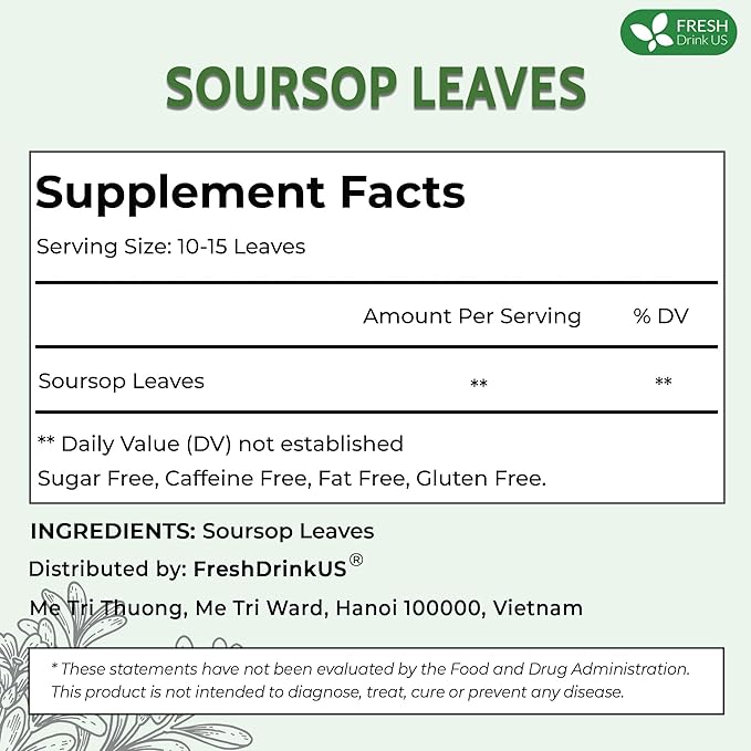 FreshDrinkUS, 120+ Premium Soursop Graviola Dried Leaves Tea, 40 Cups, 120-130 - Image 2
