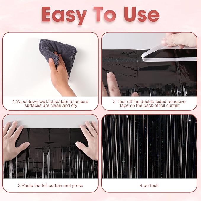 2 Pack Laser Black Foil Fringe Backdrop Curtains, Tinsel Streamers Birthday - Image 4