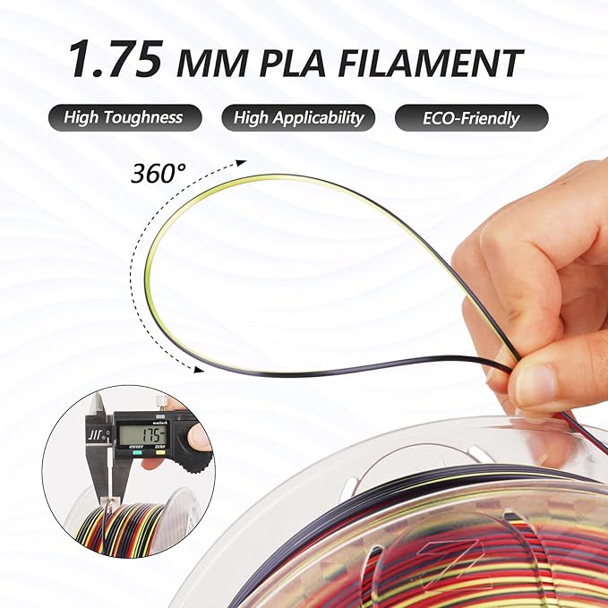 AMOLEN Silk PLA 3D Printer Filament, Shiny Multicolor Rainbow PLA Filament - Image 4