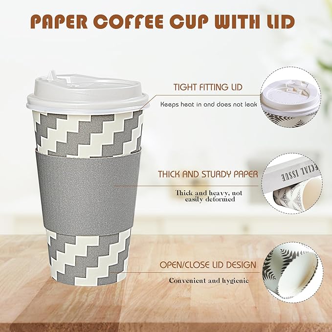LITOPAK 100 Pack 16 oz Paper Coffee Cups, Disposable Coffee Cups - Image 4