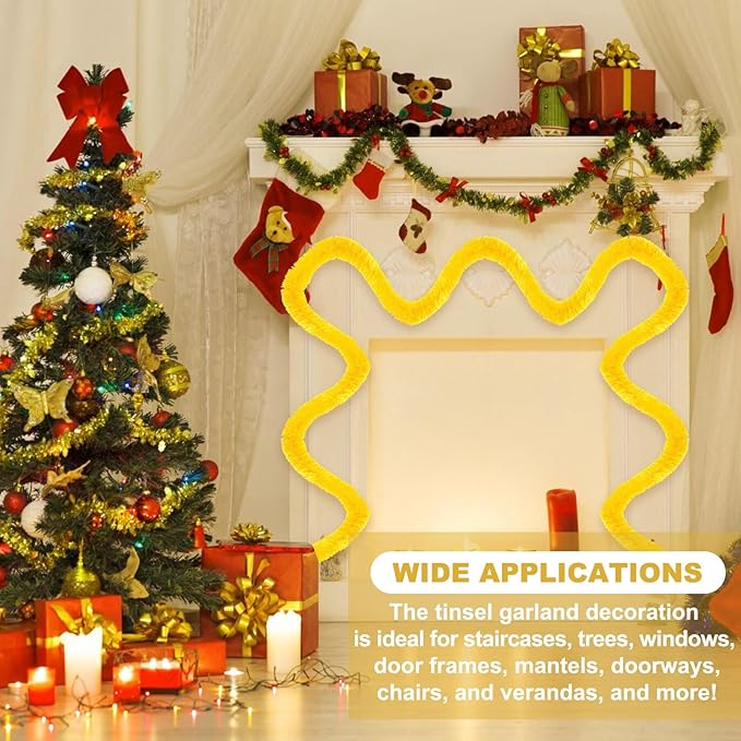 25 Feet Macaron Yellow Christmas Tinsel Garland, Metallic Foil Twist Banner - Image 3