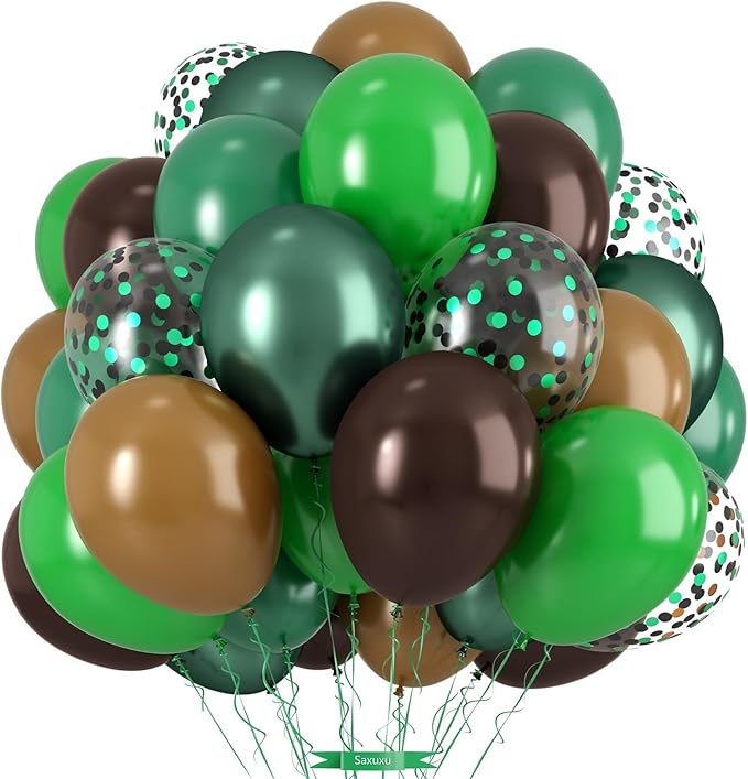 Brown and Green Balloons, 12 Inch Coffee Brown Emerald Dark Metallic Green by Saxuxu