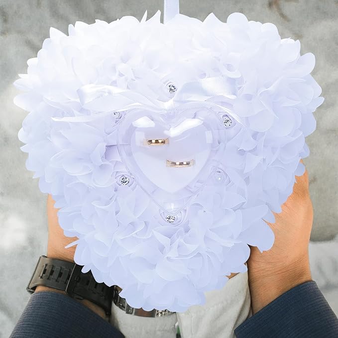 Ring Pillow is Designed with White Roses, Mozambique Diamond and Flowers. It is - Image 2