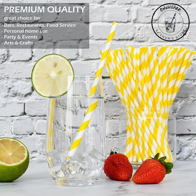 Yellow Paper Drinking Straws, 7.75 Inch -Restaurant Bulk Pack - Image 3