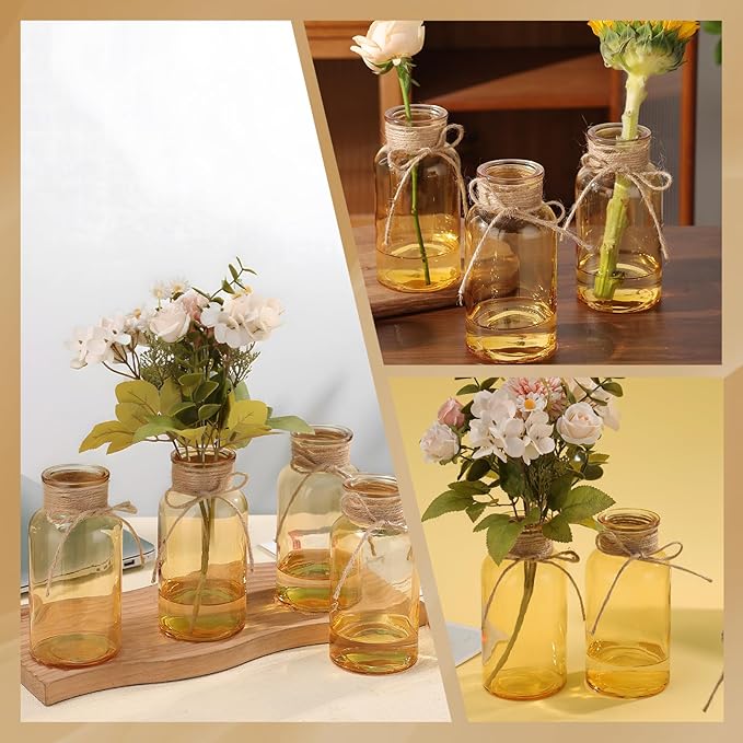 Gold Vases for Centerpieces Set of 12, Mason Jars Boho Cylinder Bud Vases in - Image 3
