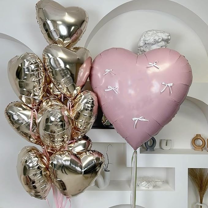 Champagne Gold Cream Heart Balloons - Image 7