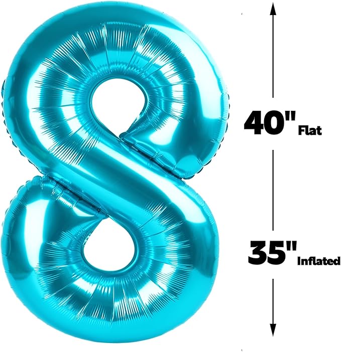 Helium Foil Blue Number 8 Balloon 40 Inch, Mylar Eight Numbers 8 18 28 38 48 58 - Image 3